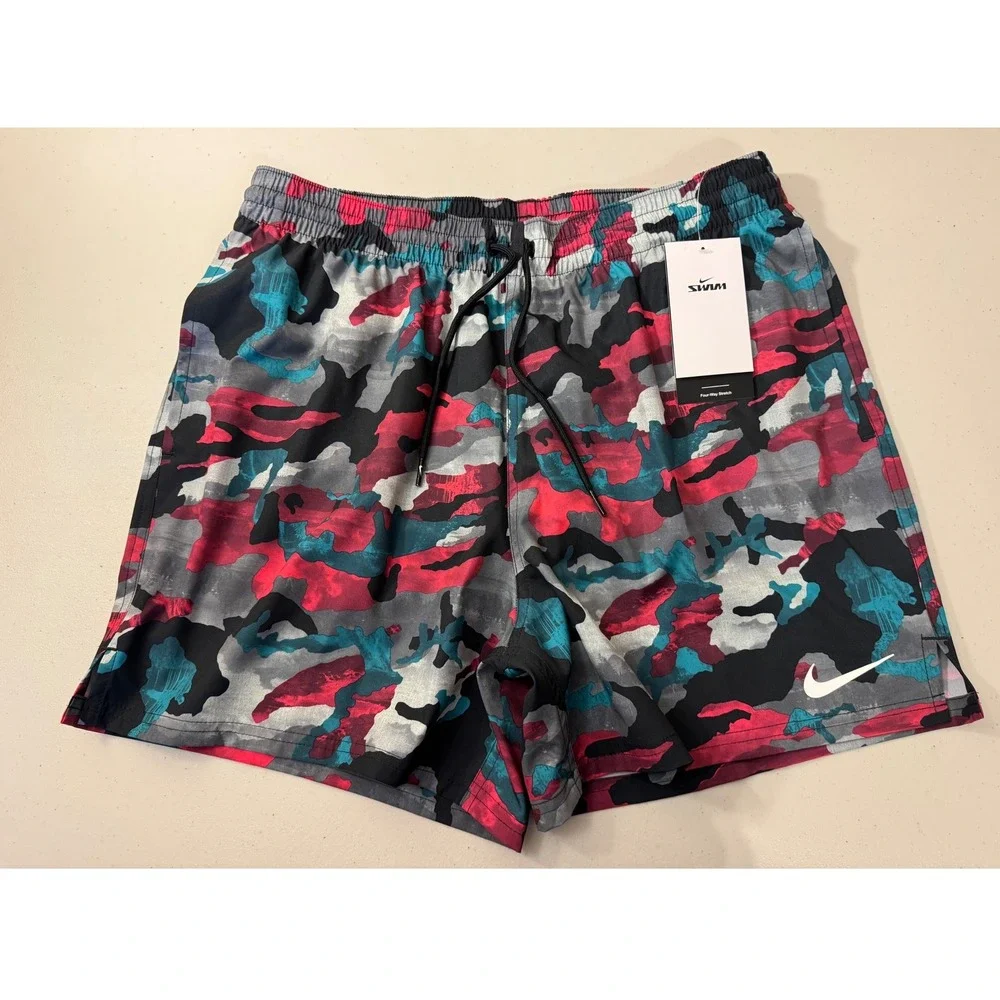 Nike Swim Trunks Men Large‎ Red Camo Board Shorts NESSE548-463 Stretch NEW